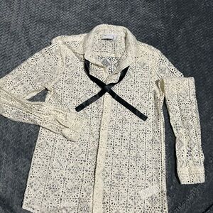 ASOS Cream Lace Blouse with Black Ribbon Detail